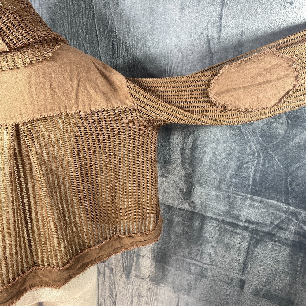 Bar x Pol Hoodie Jacket Medium Raw Hem Edge Open Knit Crochet Boho Mesh Festival - Picture 5 of 9